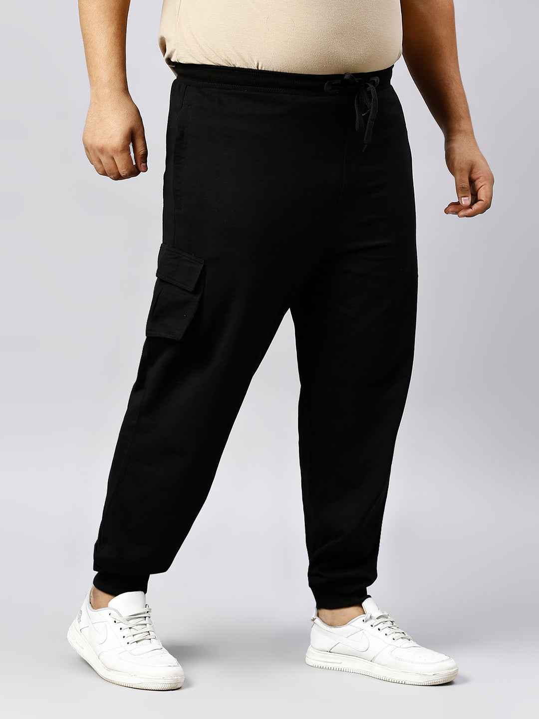 Plus Size Cargo Style 4 Pocket Black Track pant