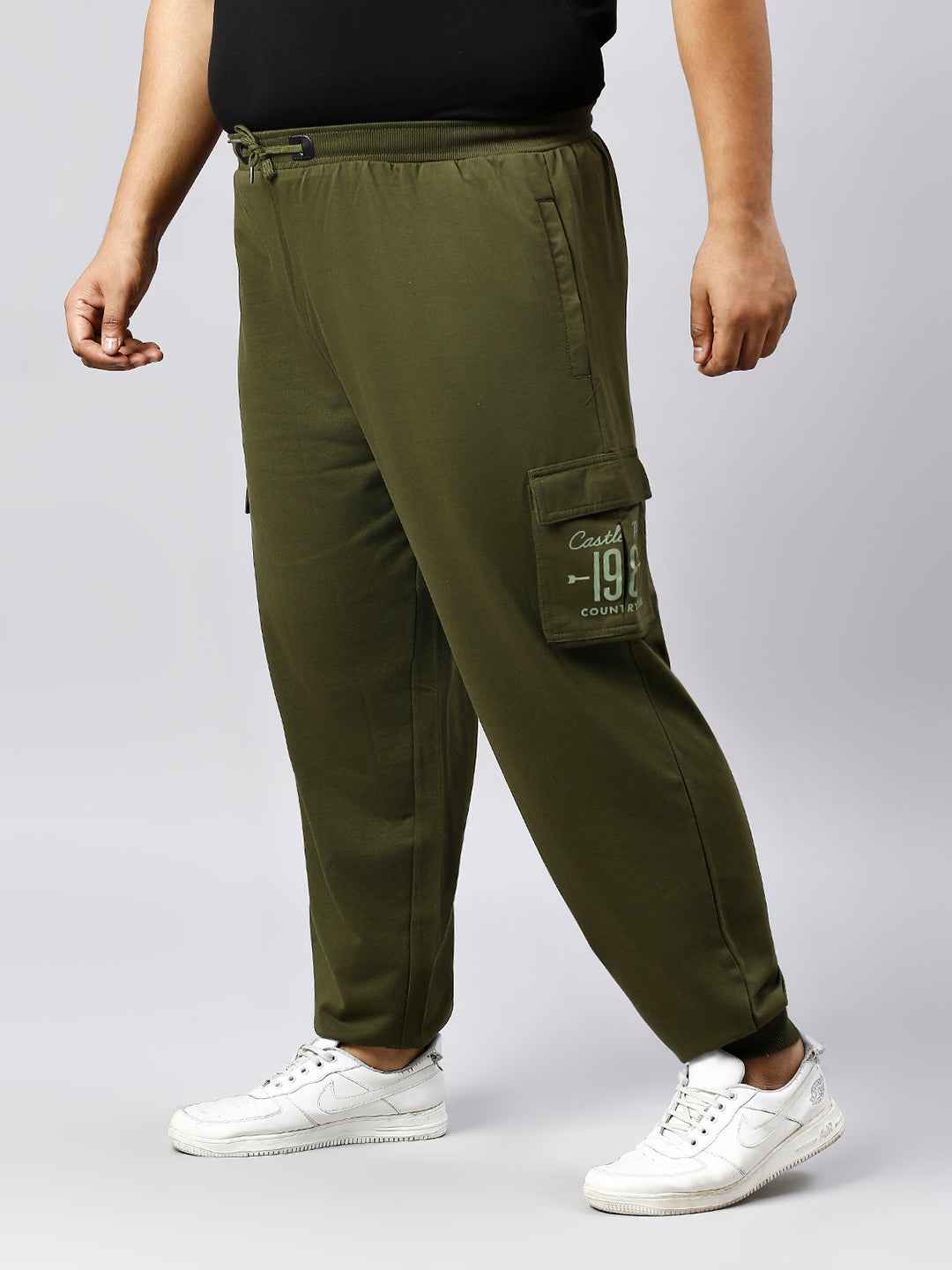 Plus Size Cargo Style 4 Pocket Olive Track pant