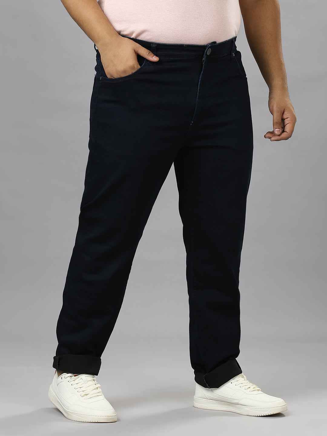 Men's Plus Size Ultra Stretchable Navy Jeans With Pocket