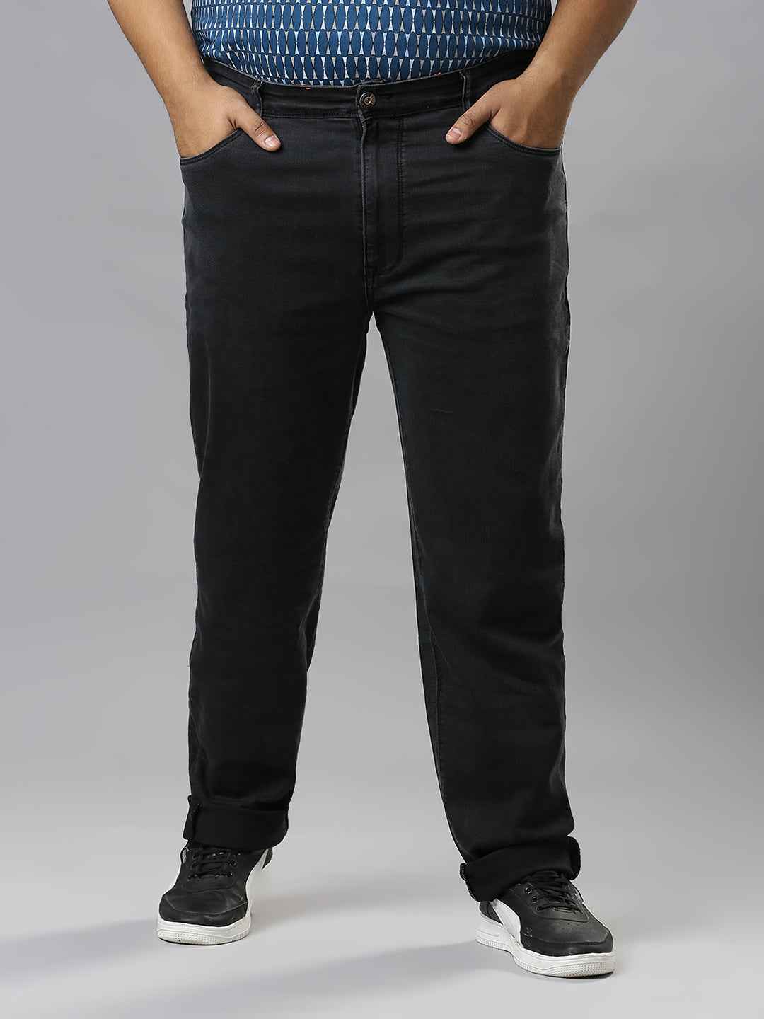 Men's Plus Size Stretchable Dark Grey Jeans With Pocket