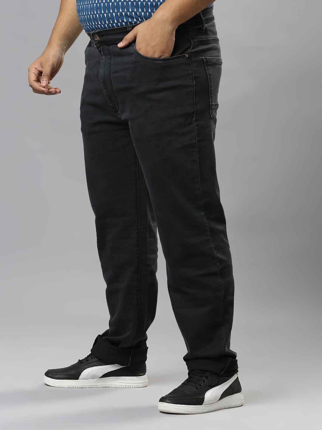 Men's Plus Size Stretchable Dark Grey Jeans With Pocket