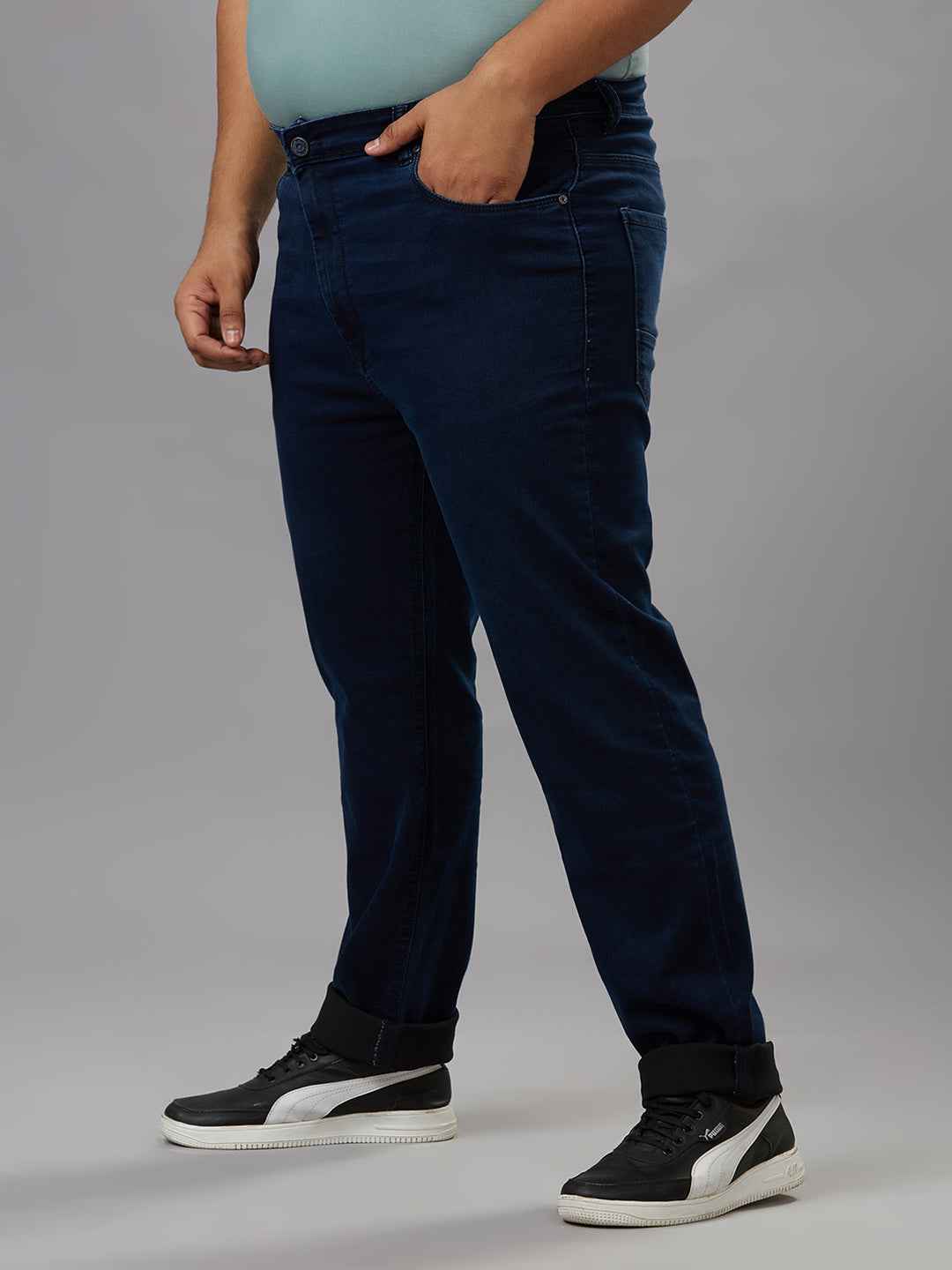 Men's Plus Size Stretchable Dark Blue Jeans With Pocket