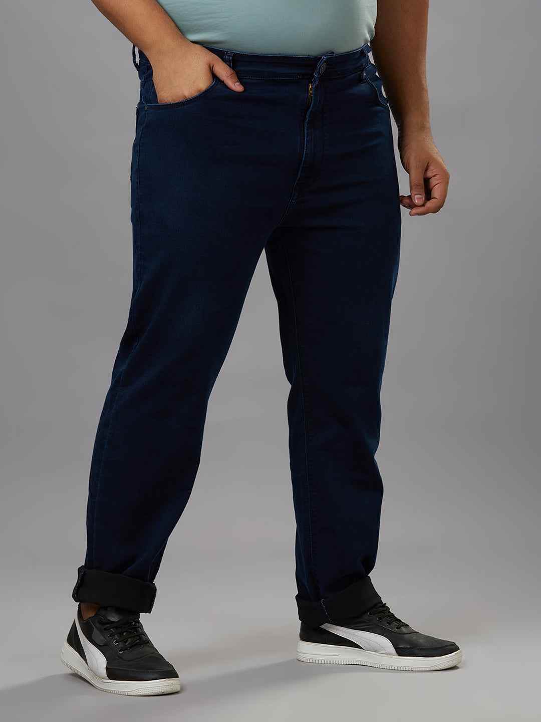 Men's Plus Size Stretchable Dark Blue Jeans With Pocket