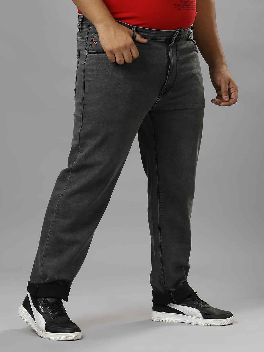 Men's Plus Size Stretchable Light Grey Jeans With Pocket