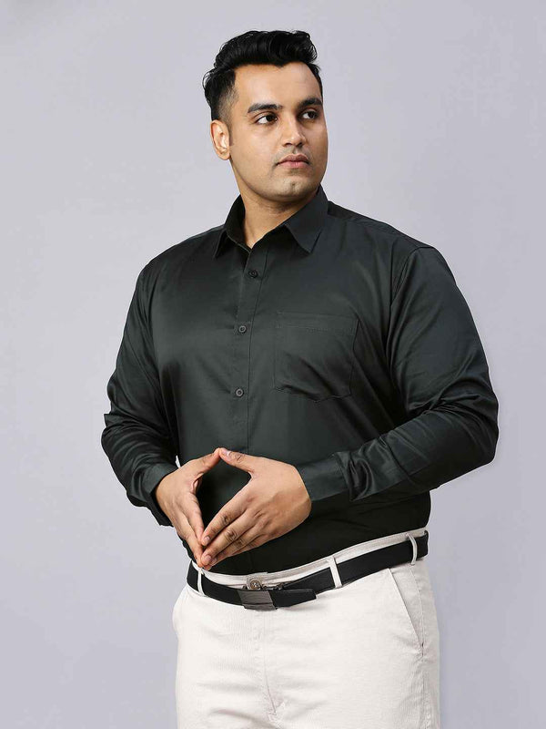 Men's Plus Size Plain Cotton Satin Blend Formal Bottle Green Shirt