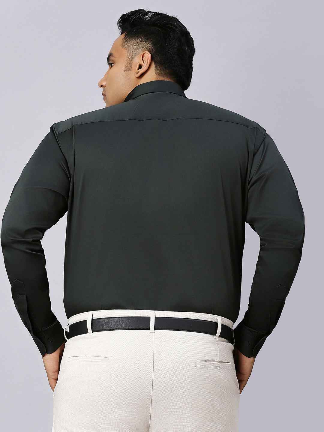 Men's Plus Size Plain Cotton Satin Blend Formal Bottle Green Shirt
