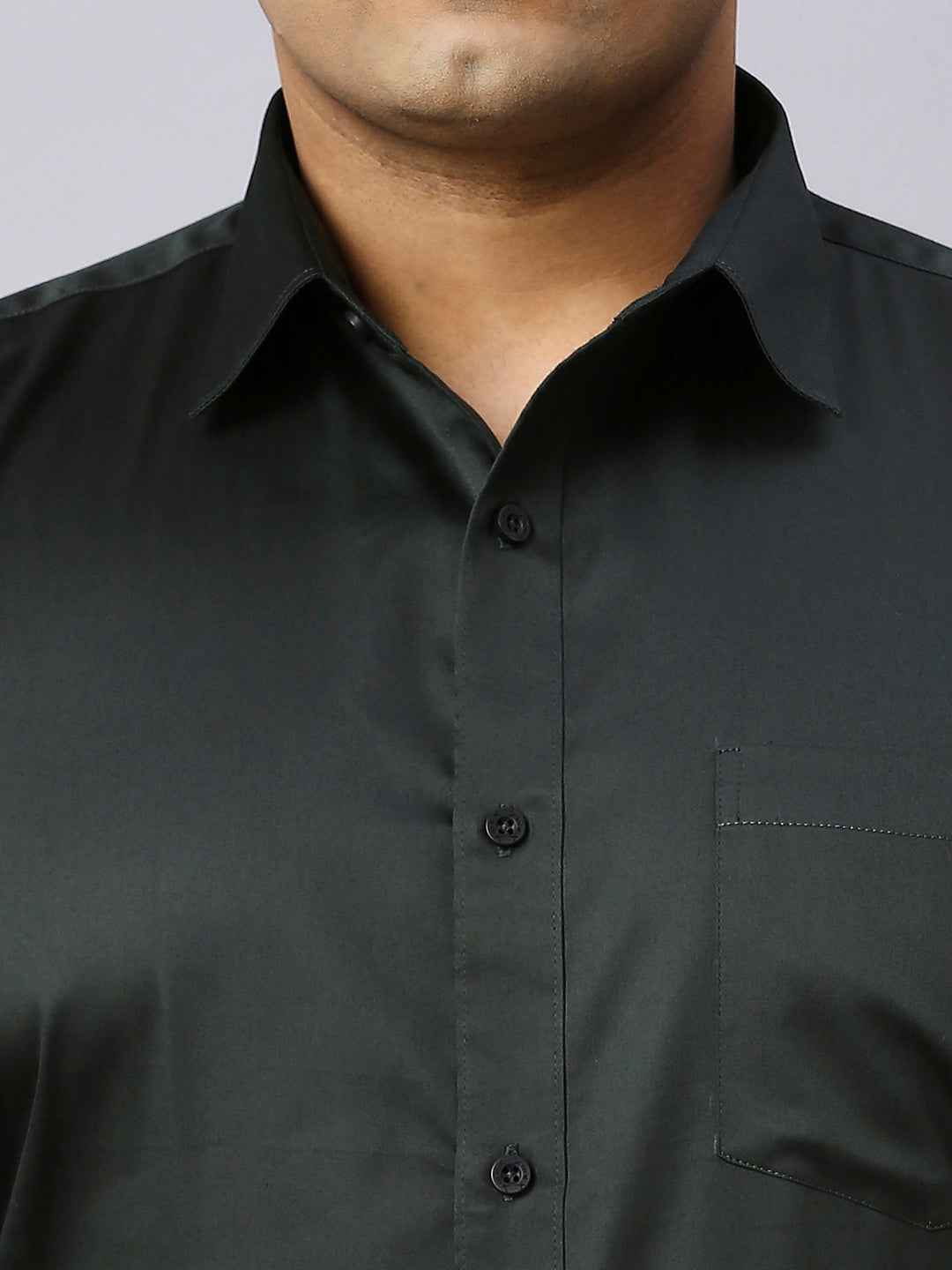 Men's Plus Size Plain Cotton Satin Blend Formal Bottle Green Shirt