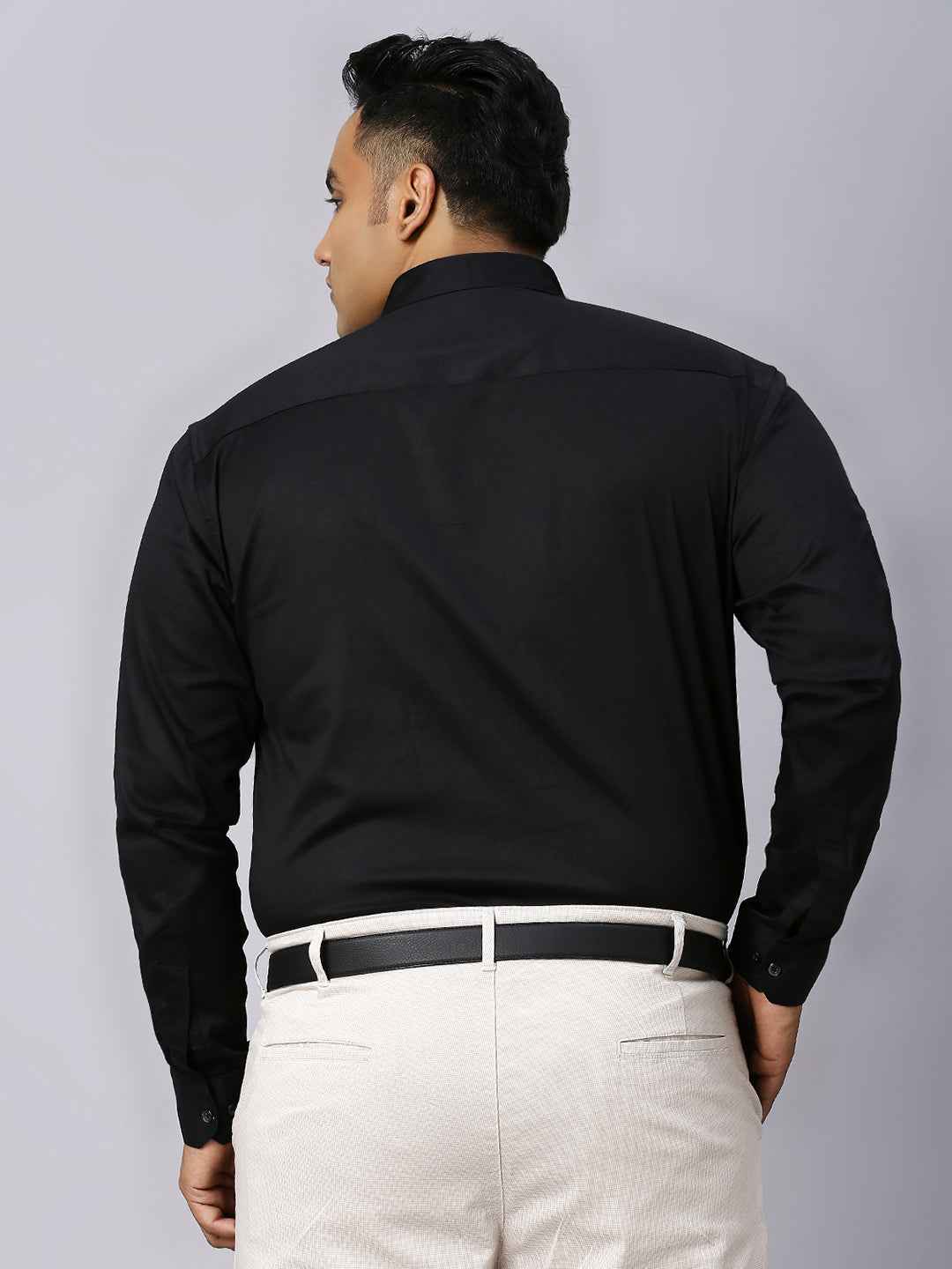 Men's Plus Size Plain Cotton Satin Blend Formal Black Shirt
