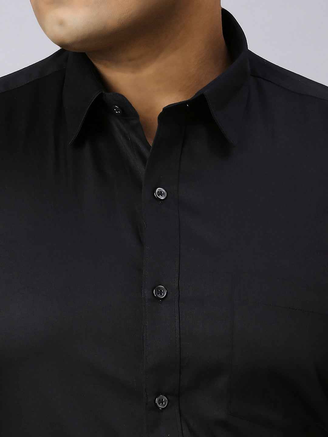 Men's Plus Size Plain Cotton Satin Blend Formal Black Shirt