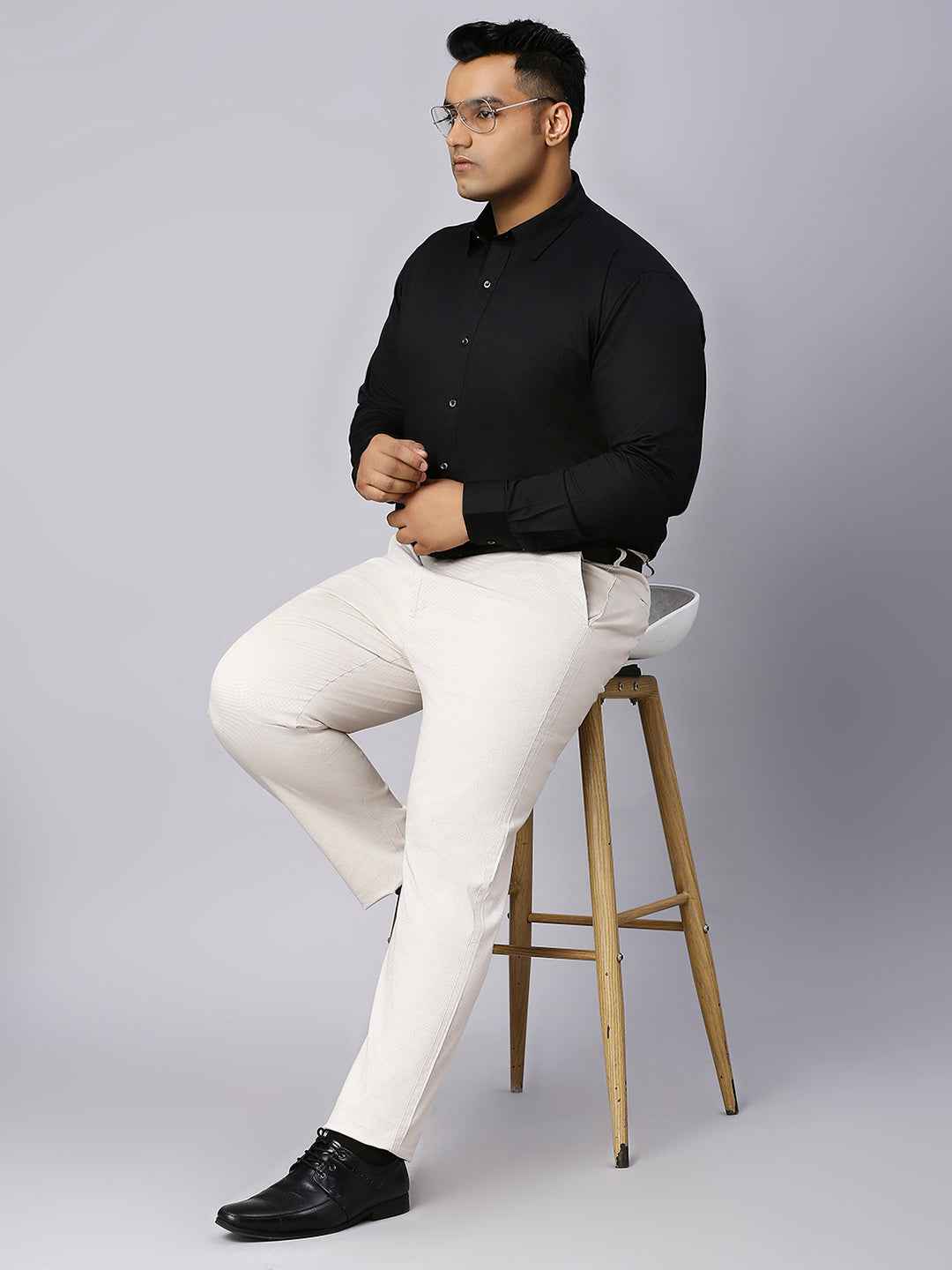 Men's Plus Size Plain Cotton Satin Blend Formal Black Shirt