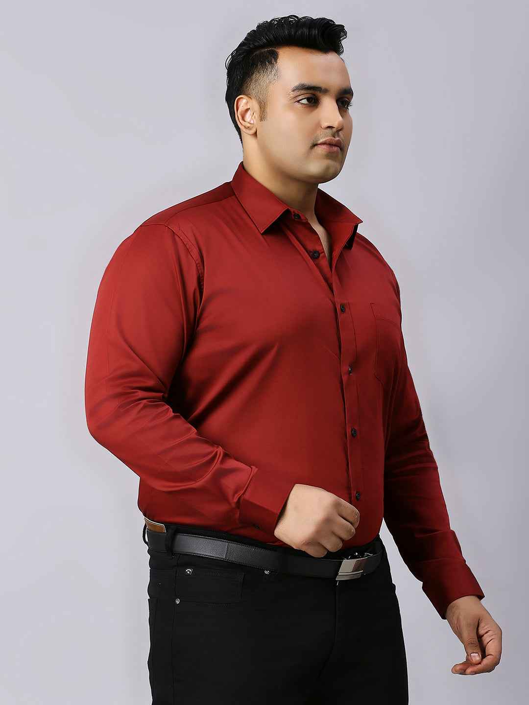Men's Plus Size Plain Cotton Satin Blend Formal Maroon Shirt