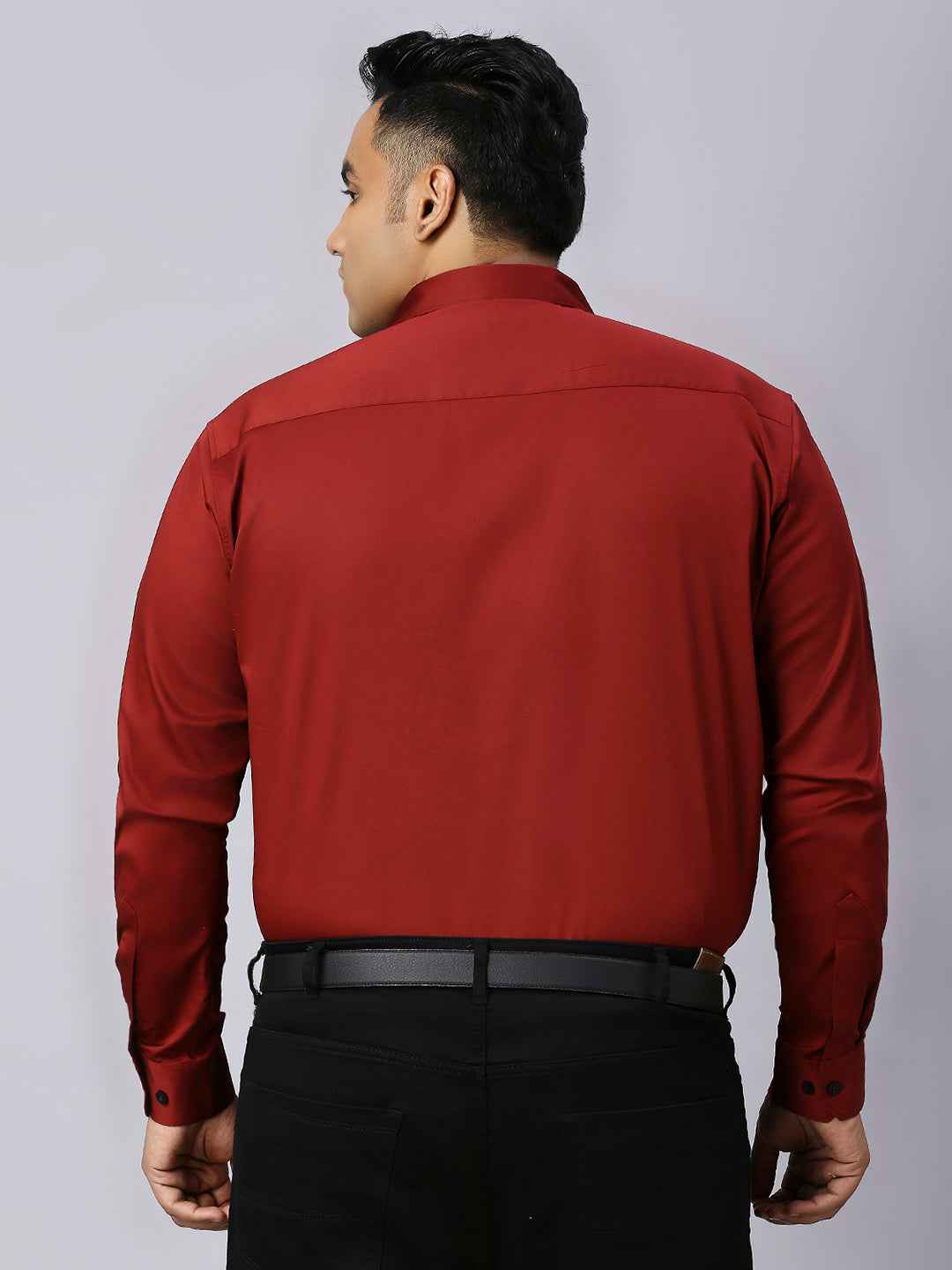 Men's Plus Size Plain Cotton Satin Blend Formal Maroon Shirt