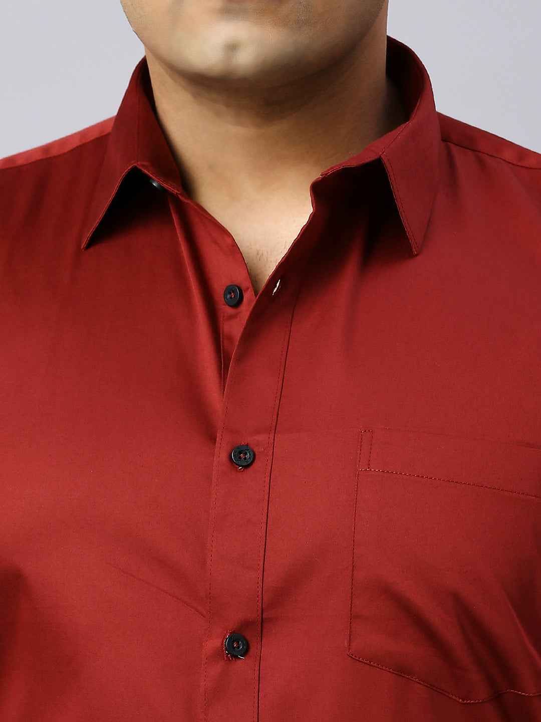 Men's Plus Size Plain Cotton Satin Blend Formal Maroon Shirt