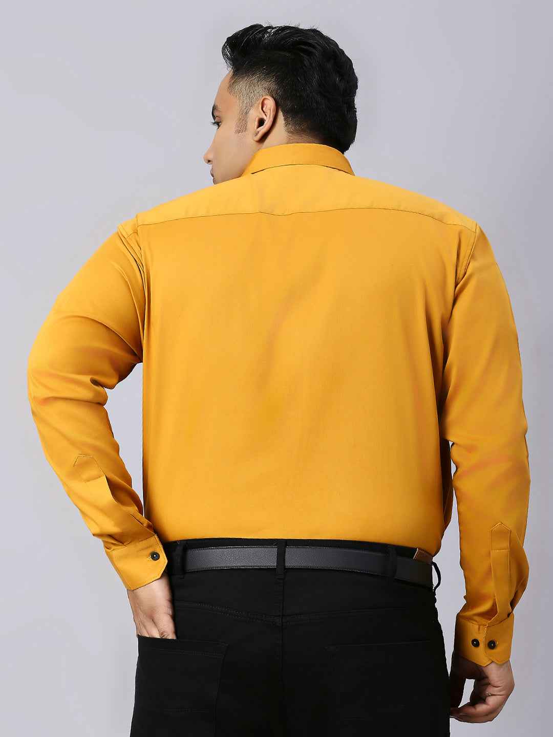 Men's Plus Size Plain Cotton Satin Blend Formal Mustard Shirt