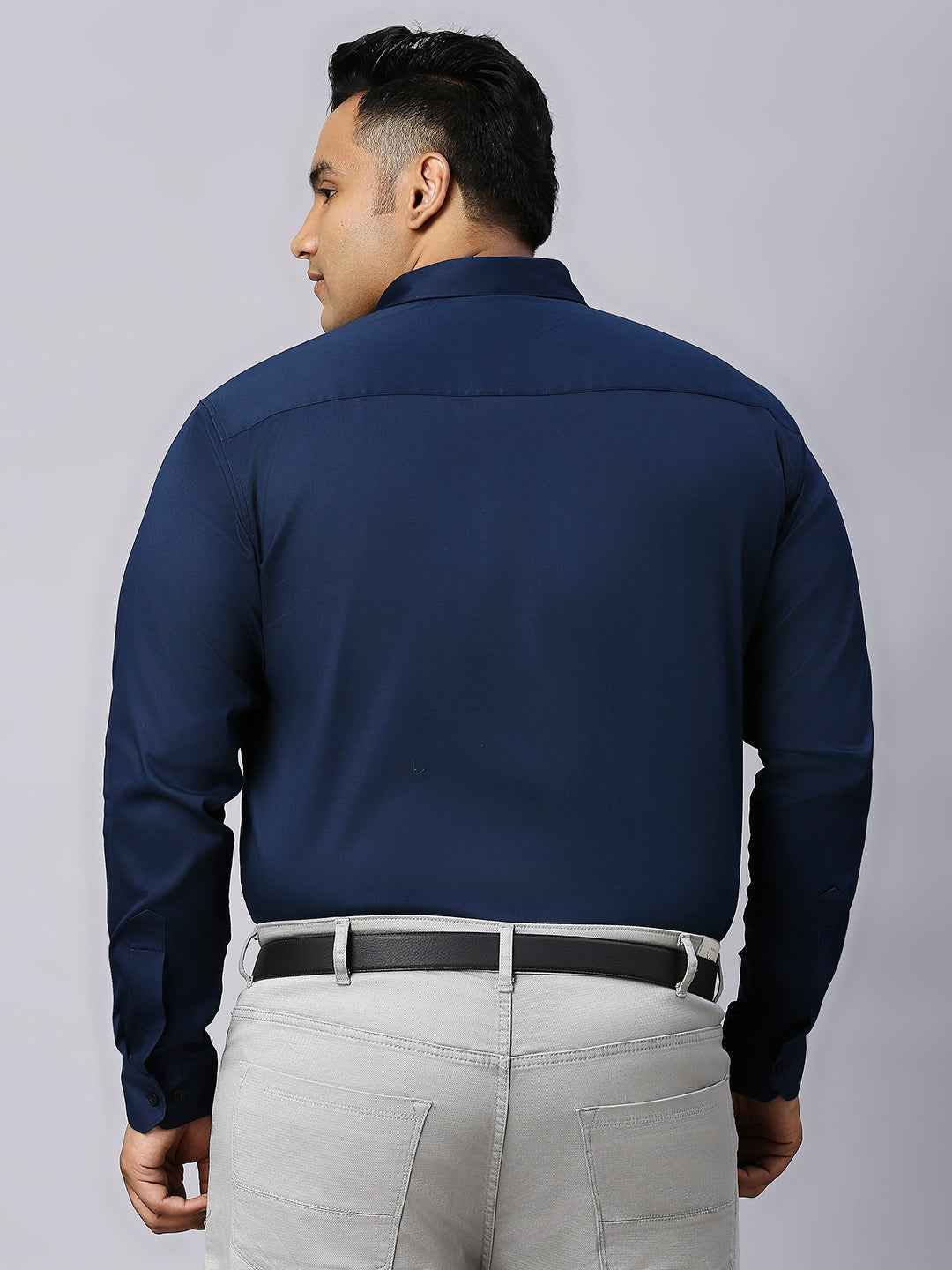Men's Plus Size Plain Cotton Satin Blend Formal Navy Shirt