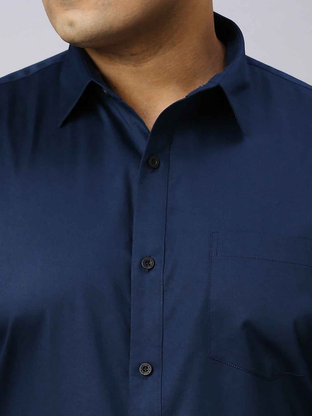 Men's Plus Size Plain Cotton Satin Blend Formal Navy Shirt