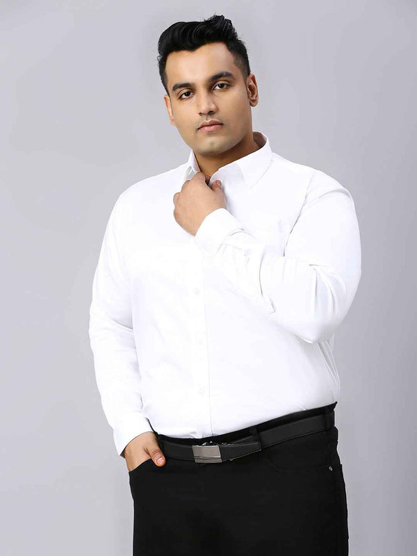 Men's Plus Size Plain Cotton Satin Blend Formal White Shirt
