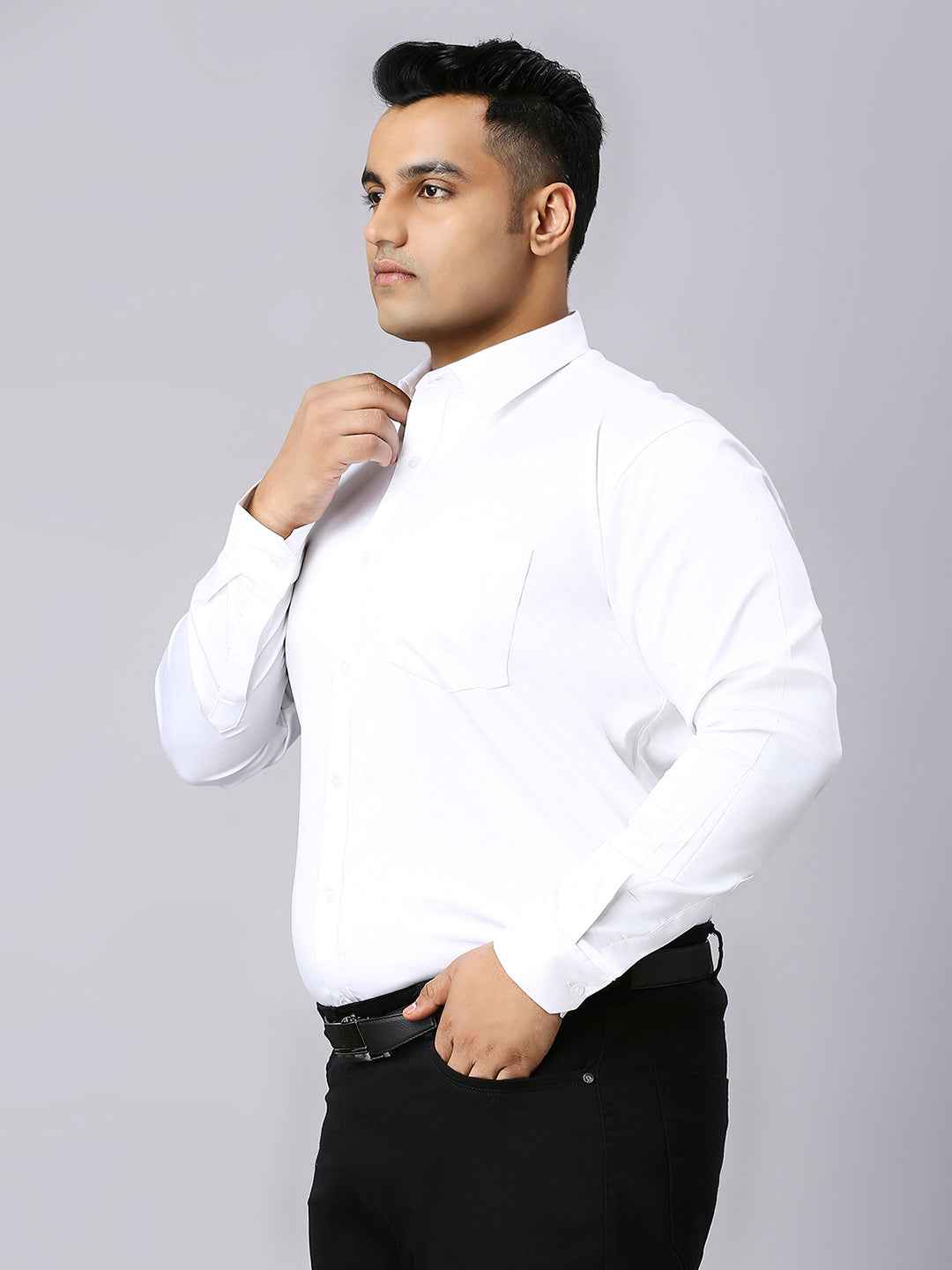 Men's Plus Size Plain Cotton Satin Blend Formal White Shirt