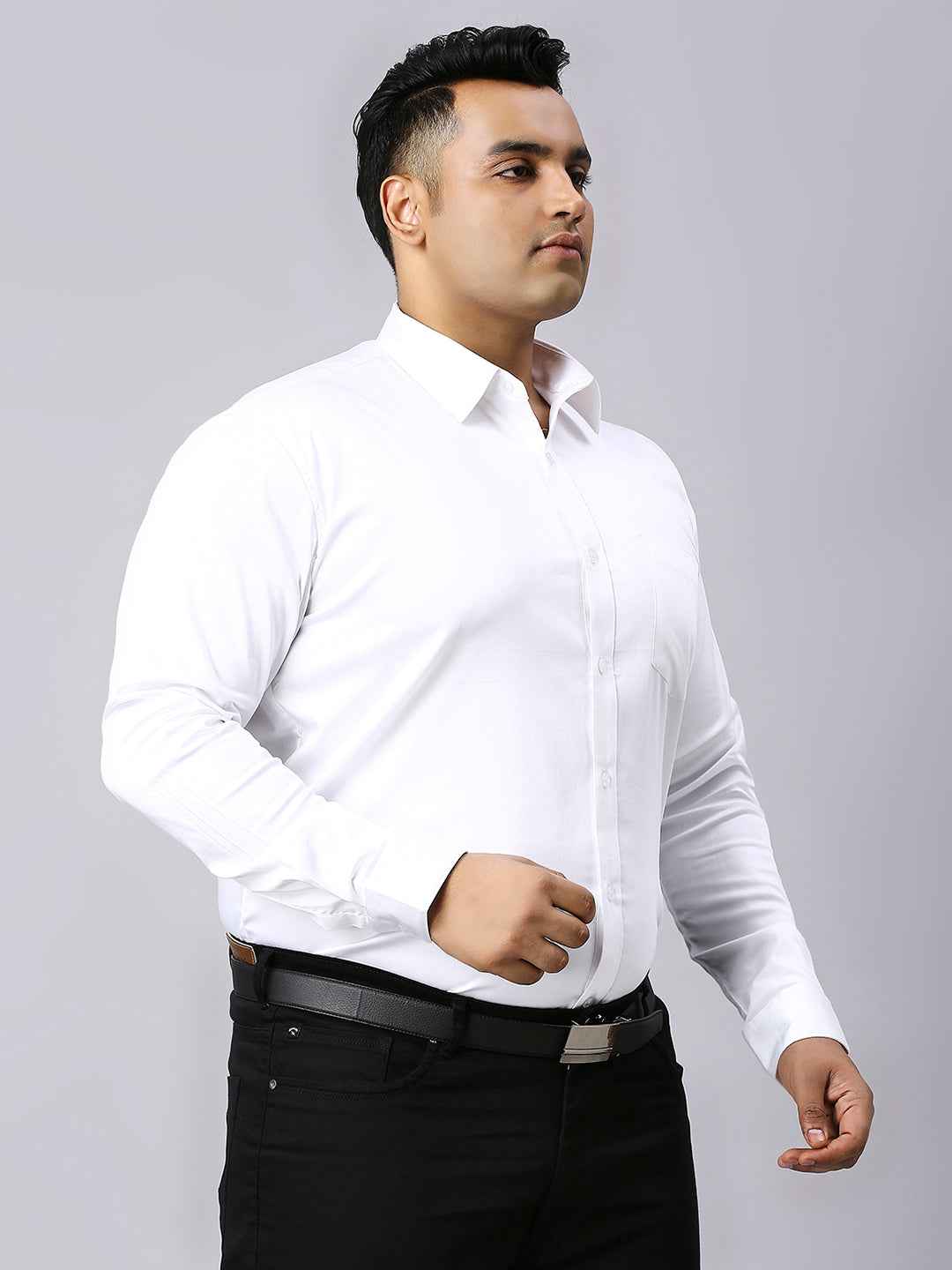Men's Plus Size Plain Cotton Satin Blend Formal White Shirt