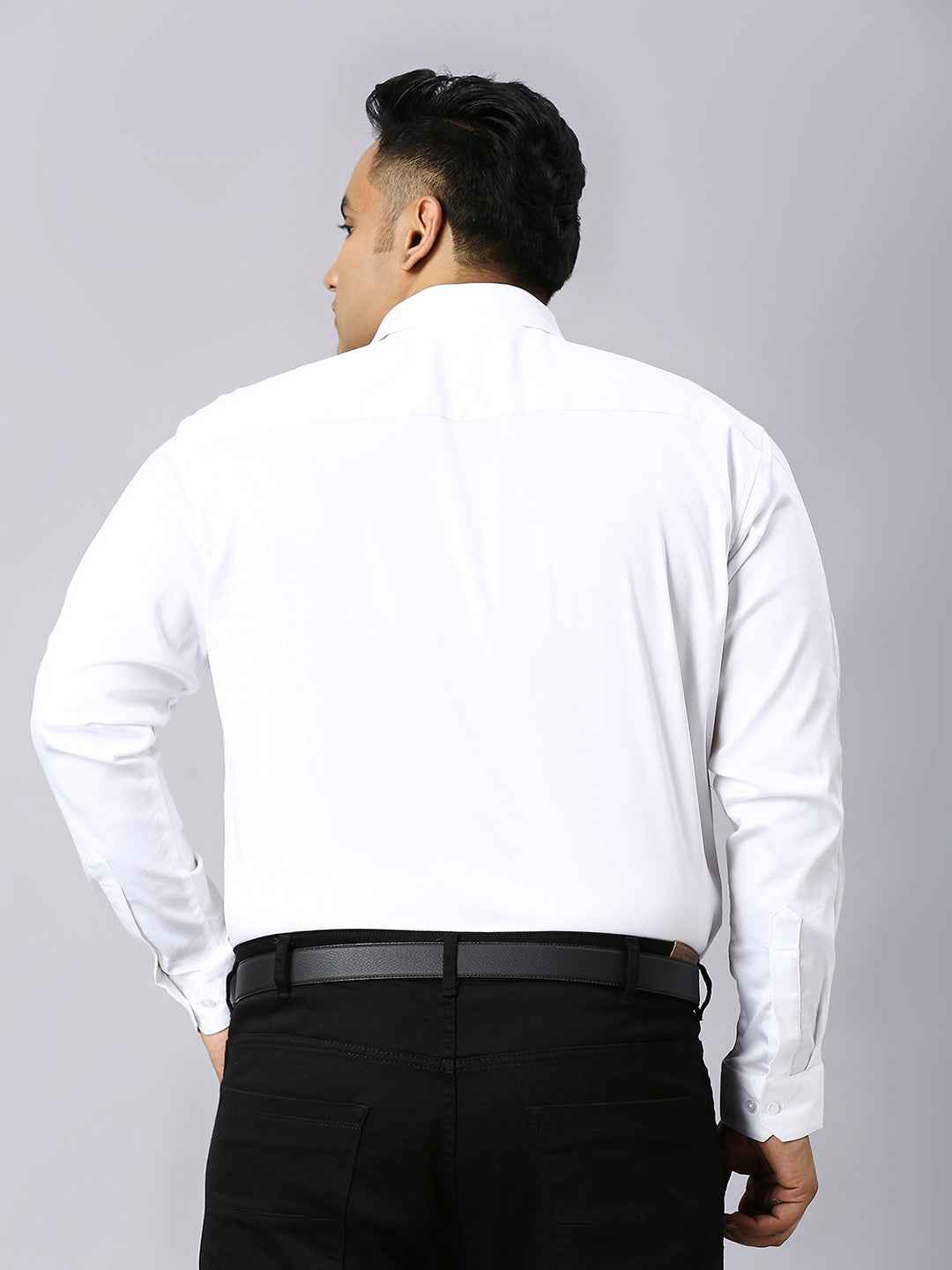 Men's Plus Size Plain Cotton Satin Blend Formal White Shirt