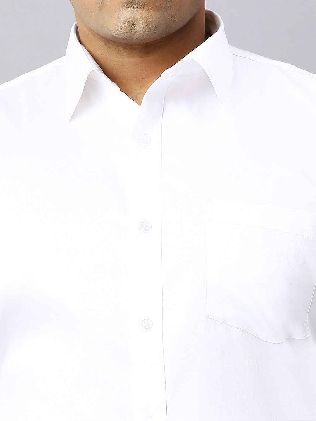 Men's Plus Size Plain Cotton Satin Blend Formal White Shirt