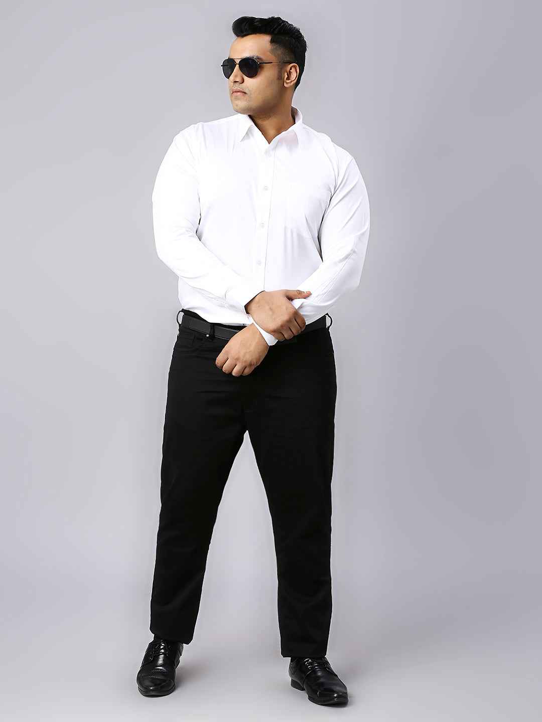 Men's Plus Size Plain Cotton Satin Blend Formal White Shirt