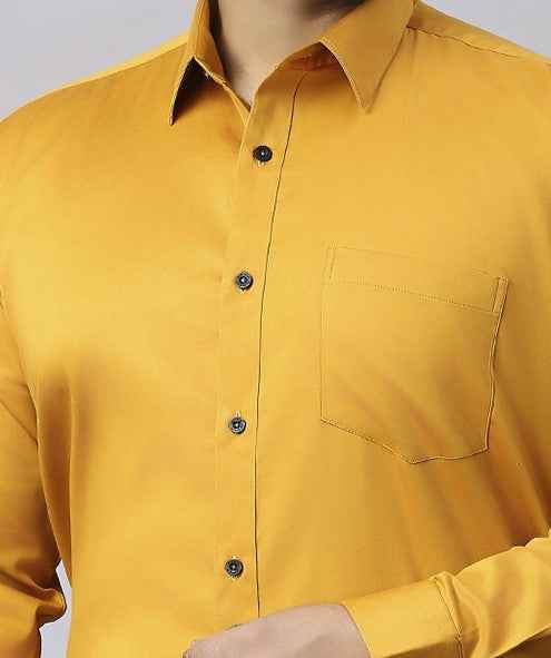 Men's Plus Size Plain Cotton Satin Blend Formal Mustard Shirt