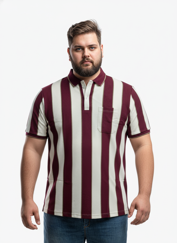 Men’s Plus Size Striped Polo T-Shirt with Chest Pocket, Classic Fit, Soft Cotton Blend Fabric for Casual and Smart Wear