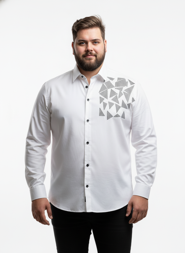 Premium Plus Size Men’s Party Shirt with Stone-Studded Shoulder Detail