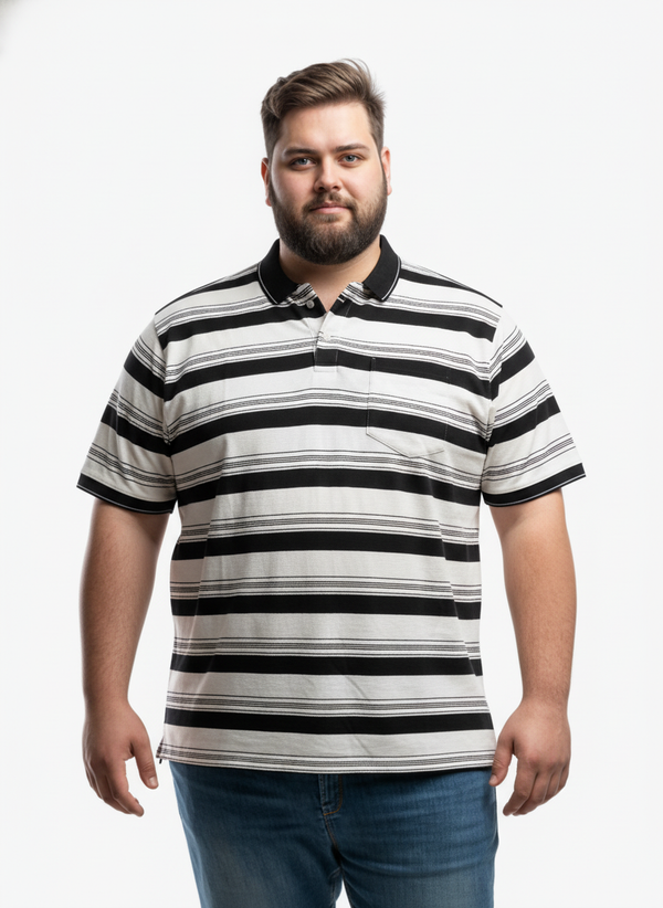 Men’s Plus Size Striped Polo T-Shirt – Classic Horizontal Pattern, Soft Cotton Comfort, Casual Everyday Wear