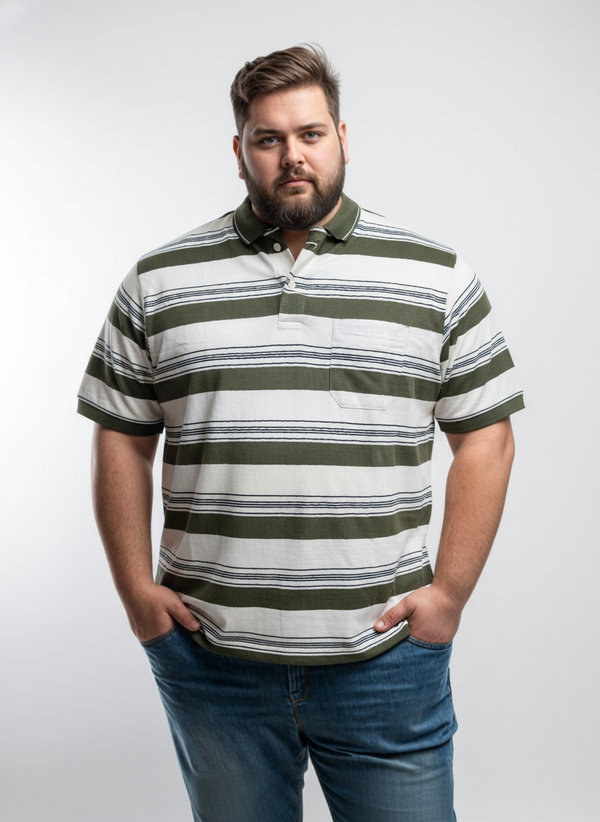Men’s Plus Size Striped Polo T-Shirt – Classic Horizontal Pattern, Soft Cotton Comfort, Casual Everyday Wear