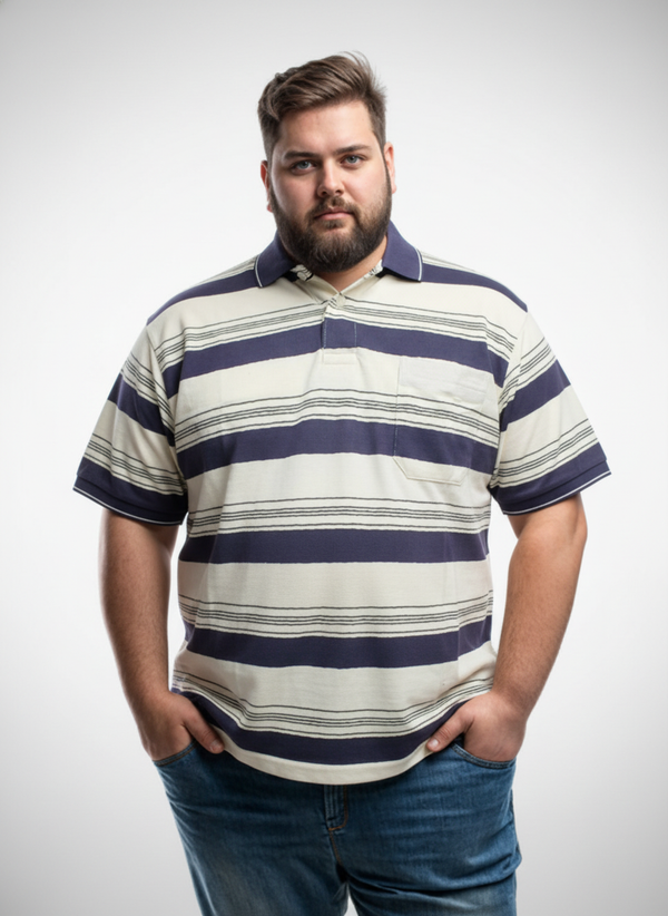 Men’s Plus Size Striped Polo T-Shirt – Classic Horizontal Pattern, Soft Cotton Comfort, Casual Everyday Wear