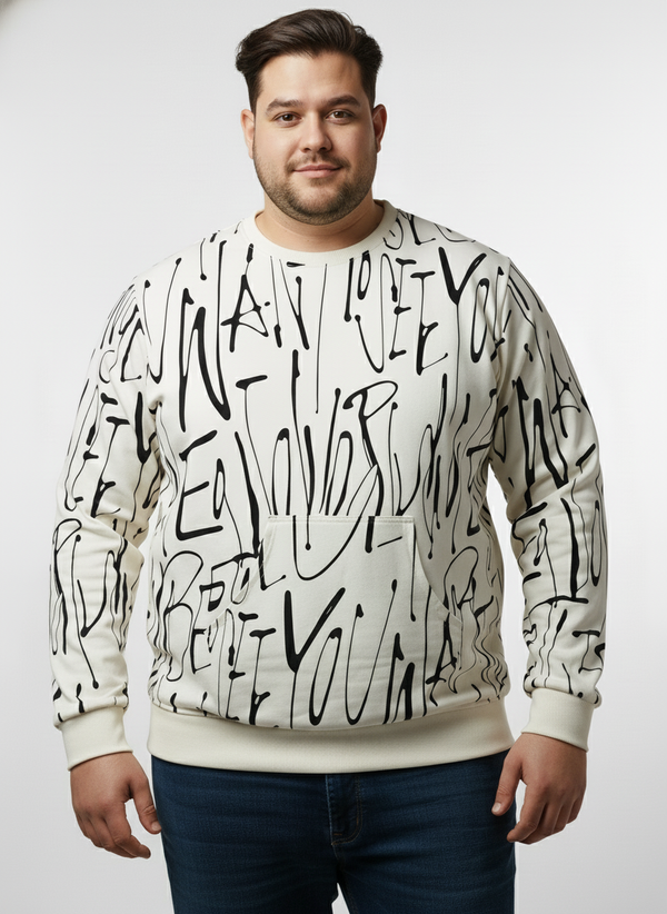 Plus Size Men’s Full Sleeve Printed T-Shirt with Handy Front Pocket, Soft & Breathable Fabric, Ideal for Casual Outings and Travel