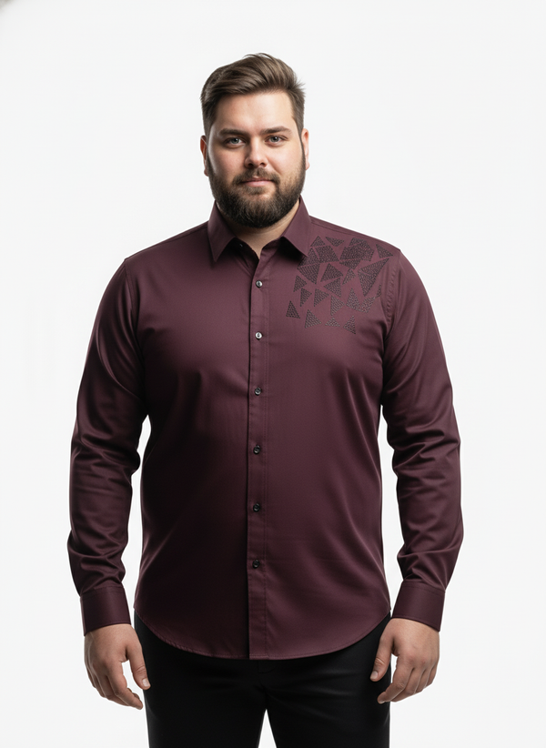 Premium Plus Size Men’s Party Shirt with Stone-Studded Shoulder Detail