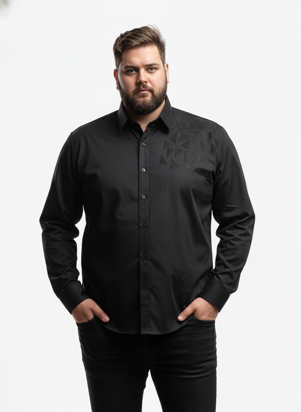 Premium Plus Size Men’s Party Shirt with Stone-Studded Shoulder Detail